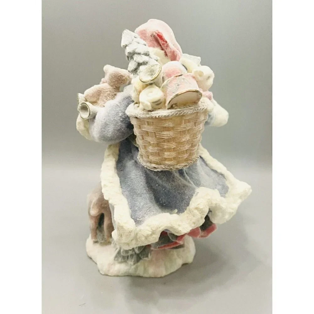 Vintage Flocked Woodland Santa Figurine 8” Toy Bag Frosted Three Hands Corp